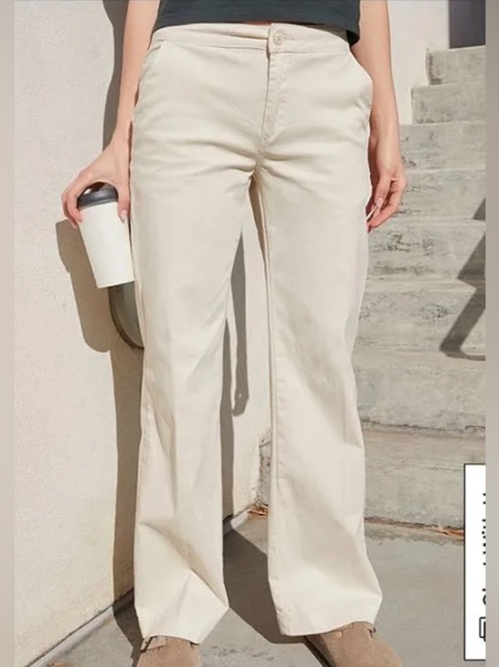 John Galt cream colored wide leg trousers